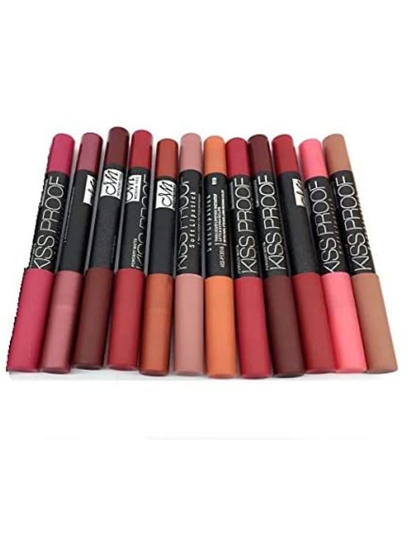 Mn MENOW - Mn Cosmetics Makeup Matte Kiss Proof lipstick, Set of 12 pieces with sharpene - Image 1