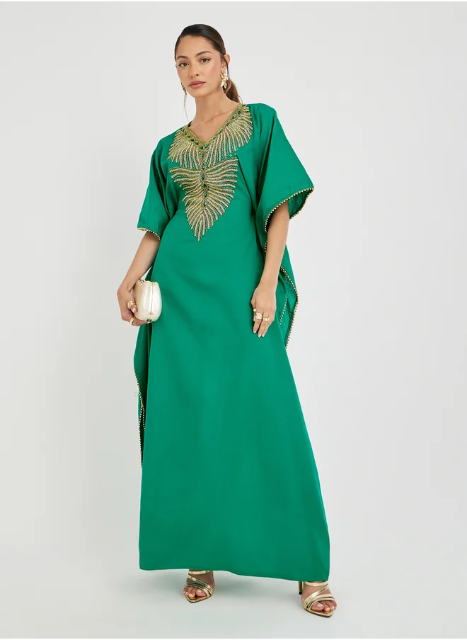 مكسيم كريشن Maxim Creation Embroidered Short Sleeve V Neck Jalabiya