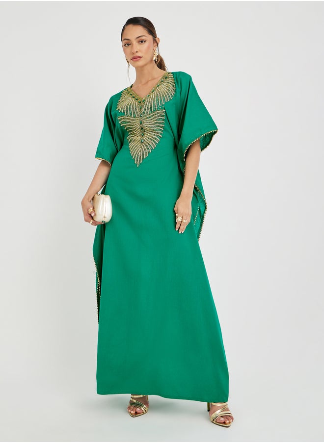 Maxim Creation Maxim Creation Embroidered Short Sleeve V Neck Jalabiya  - Image 1