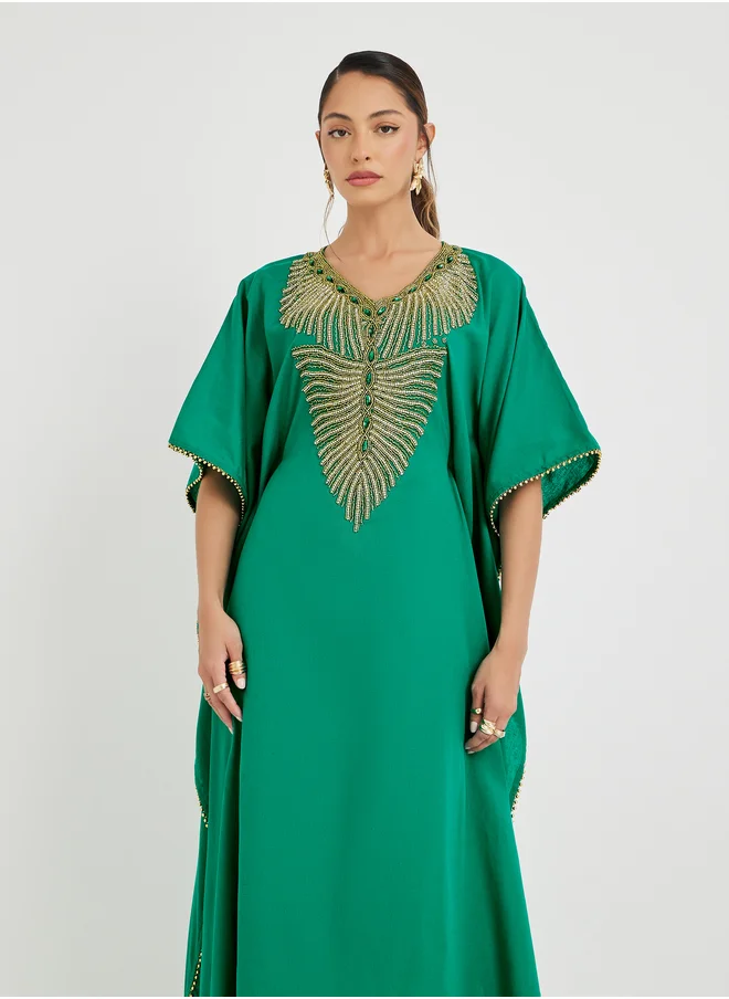 مكسيم كريشن Maxim Creation Embroidered Short Sleeve V Neck Jalabiya