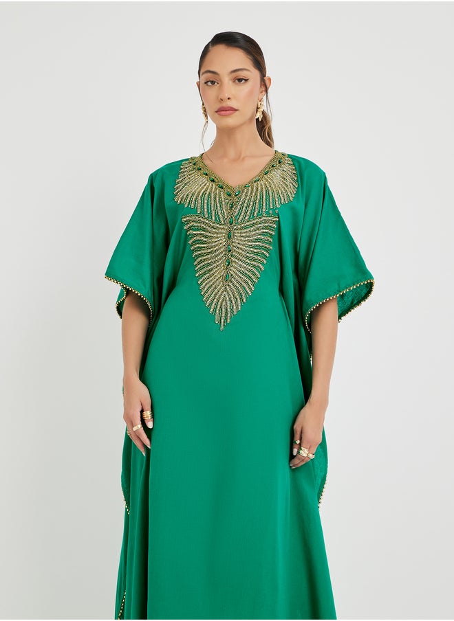 Maxim Creation Maxim Creation Embroidered Short Sleeve V Neck Jalabiya  - Image 2