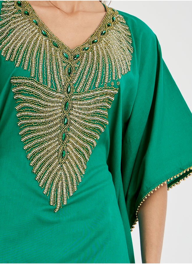 Maxim Creation Maxim Creation Embroidered Short Sleeve V Neck Jalabiya  - Image 3