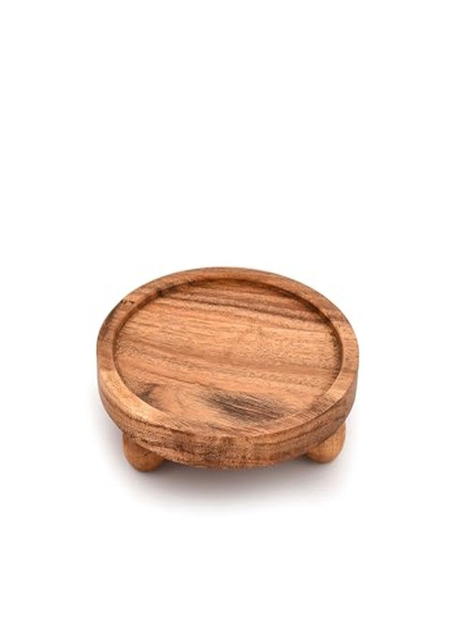 Mahasu Display Stand Acacia Wood Round Wooden Display Stand Tray for Display Farmhouse for Kitchen or Bathroom Counter (6" X 6" X 1.5") (Set of 2) - Image 4