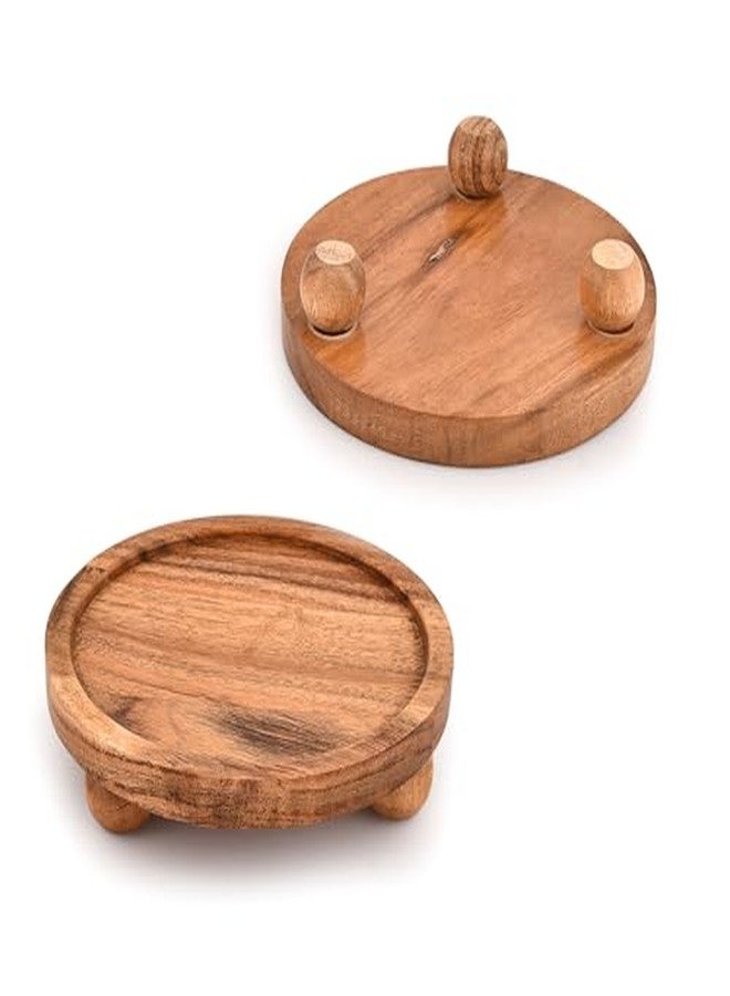 Mahasu Display Stand Acacia Wood Round Wooden Display Stand Tray for Display Farmhouse for Kitchen or Bathroom Counter (6" X 6" X 1.5") (Set of 2) - Image 5