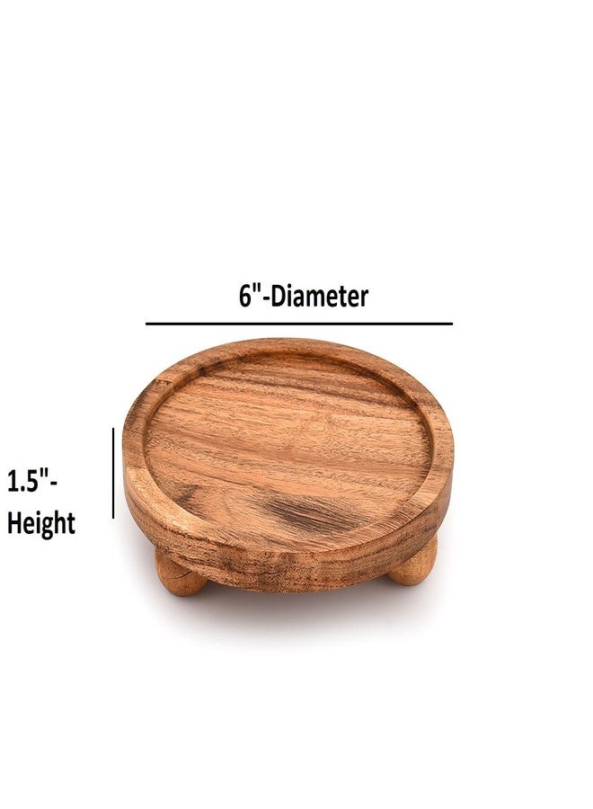 Mahasu Display Stand Acacia Wood Round Wooden Display Stand Tray for Display Farmhouse for Kitchen or Bathroom Counter (6" X 6" X 1.5") (Set of 2) - Image 2