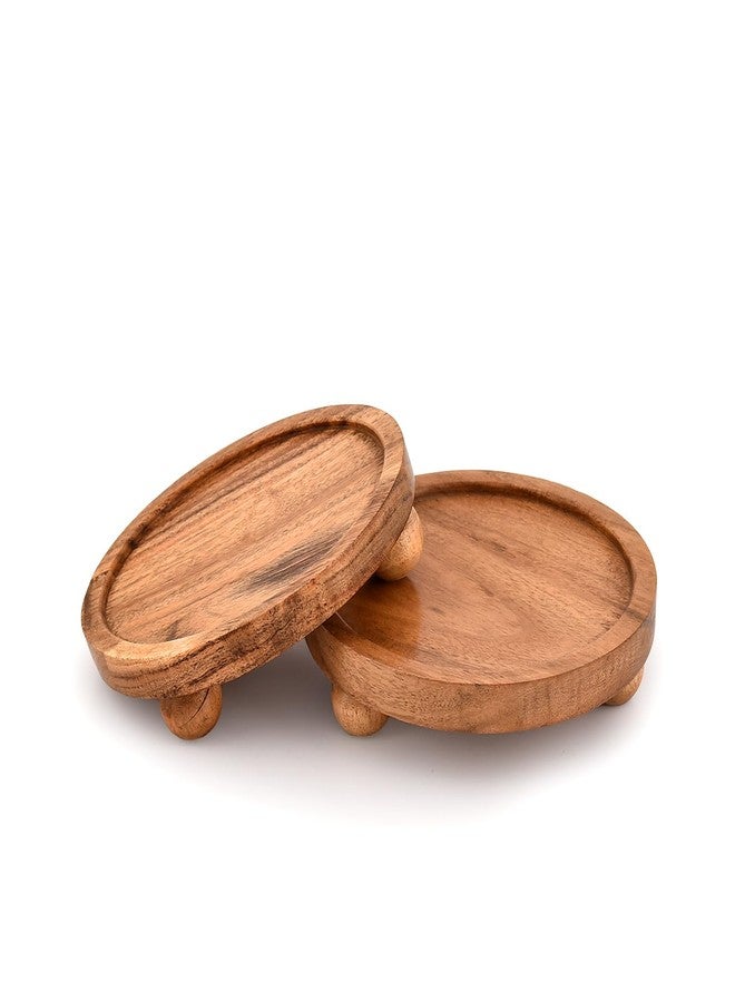 Mahasu Display Stand Acacia Wood Round Wooden Display Stand Tray for Display Farmhouse for Kitchen or Bathroom Counter (6" X 6" X 1.5") (Set of 2) - Image 1