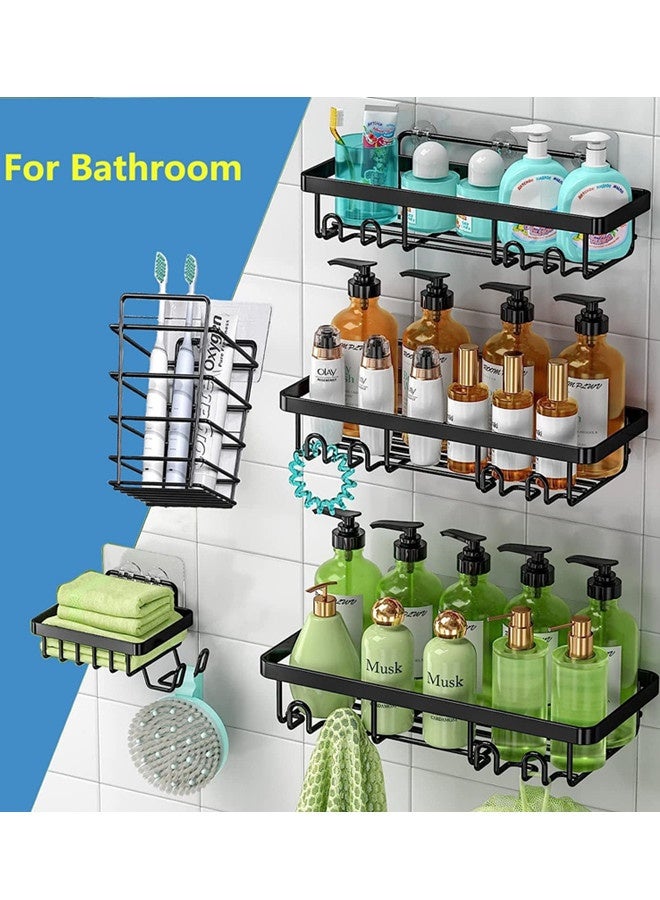 حامل الدش ذو الخمس حزم، منظم الحمام اللاصق، رفوف الدش الذاتية اللاصقة المقاومة للصدأ لخزن الحمام، منظم الحمام من الفولاذ المقاوم للصدأ مع خطاطيف، رف الحمام - Image 5