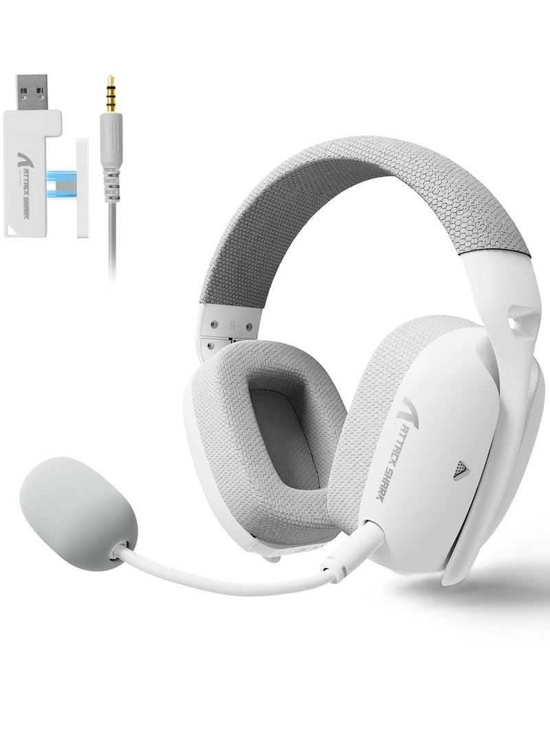 هجوم القرش سماعة الألعاب اللاسلكية L80PRO Lightseed Tech - ميكروفون مزدوج مدمج وقابل للفصل - سماعة رأس خفيفة الوزن مع وضع ثلاثي (2.4 جيجاهرتز USB C&A Dongle / BT / سلكي) - لأجهزة الكمبيوتر الشخصية Mac PS4 PS5 Switch Windows - أبيض - Image 1