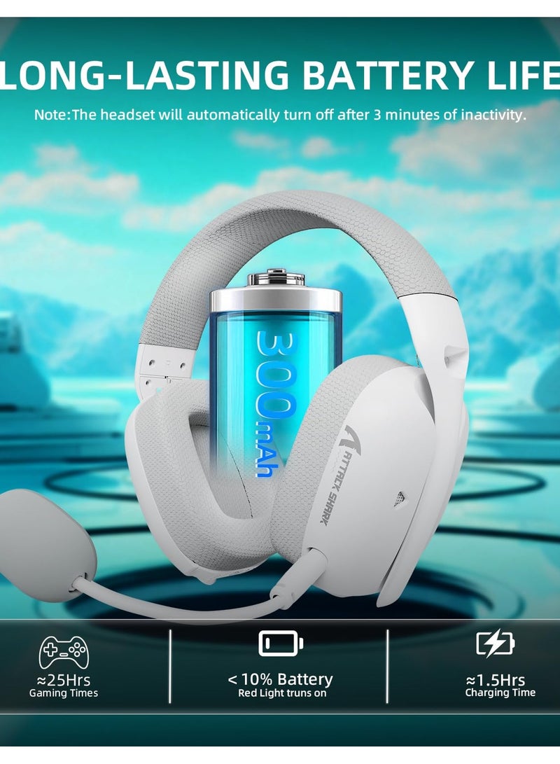 هجوم القرش سماعة الألعاب اللاسلكية L80PRO Lightseed Tech - ميكروفون مزدوج مدمج وقابل للفصل - سماعة رأس خفيفة الوزن مع وضع ثلاثي (2.4 جيجاهرتز USB C&A Dongle / BT / سلكي) - لأجهزة الكمبيوتر الشخصية Mac PS4 PS5 Switch Windows - أبيض - Image 4