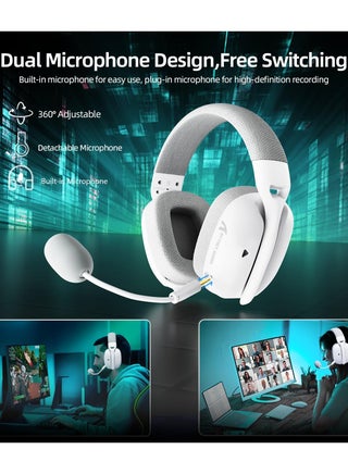 سماعة الألعاب اللاسلكية L80PRO Lightseed Tech - ميكروفون مزدوج مدمج وقابل للفصل - سماعة رأس خفيفة الوزن مع وضع ثلاثي (2.4 جيجاهرتز USB C&A Dongle / BT / سلكي) - لأجهزة الكمبيوتر الشخصية Mac PS4 PS5 Switch Windows - أبيض - view 5