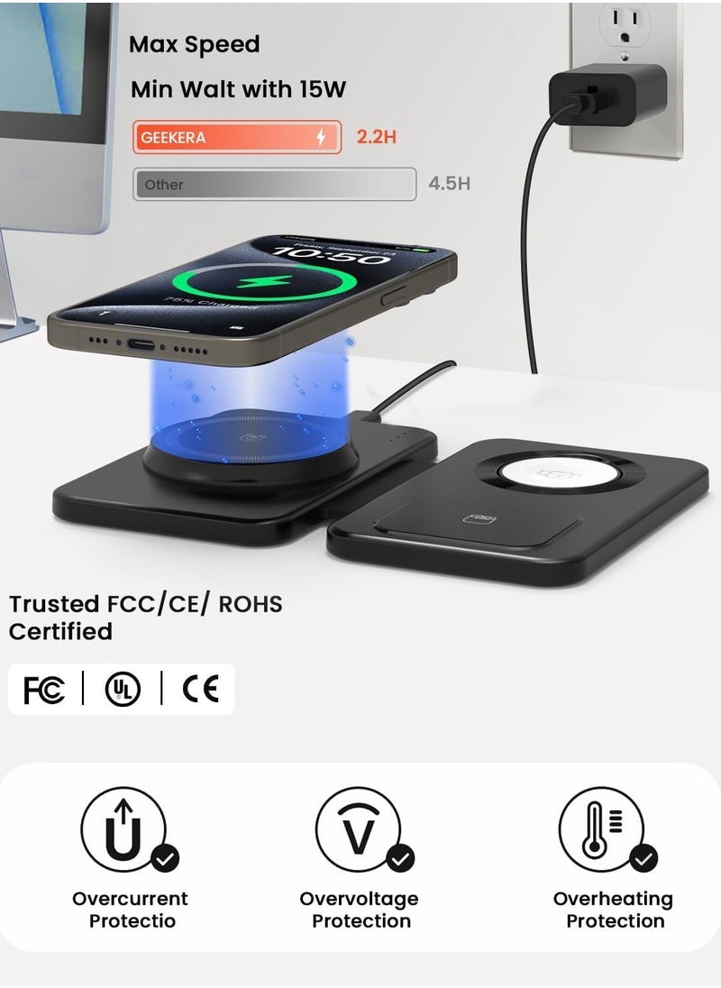 XICEN - 3 in 1 Wireless Magnetic Charger Charging Station for iPhone 15/14/13/12/Pro Max/mini and Apple Watch Ultra-2 - Image 1