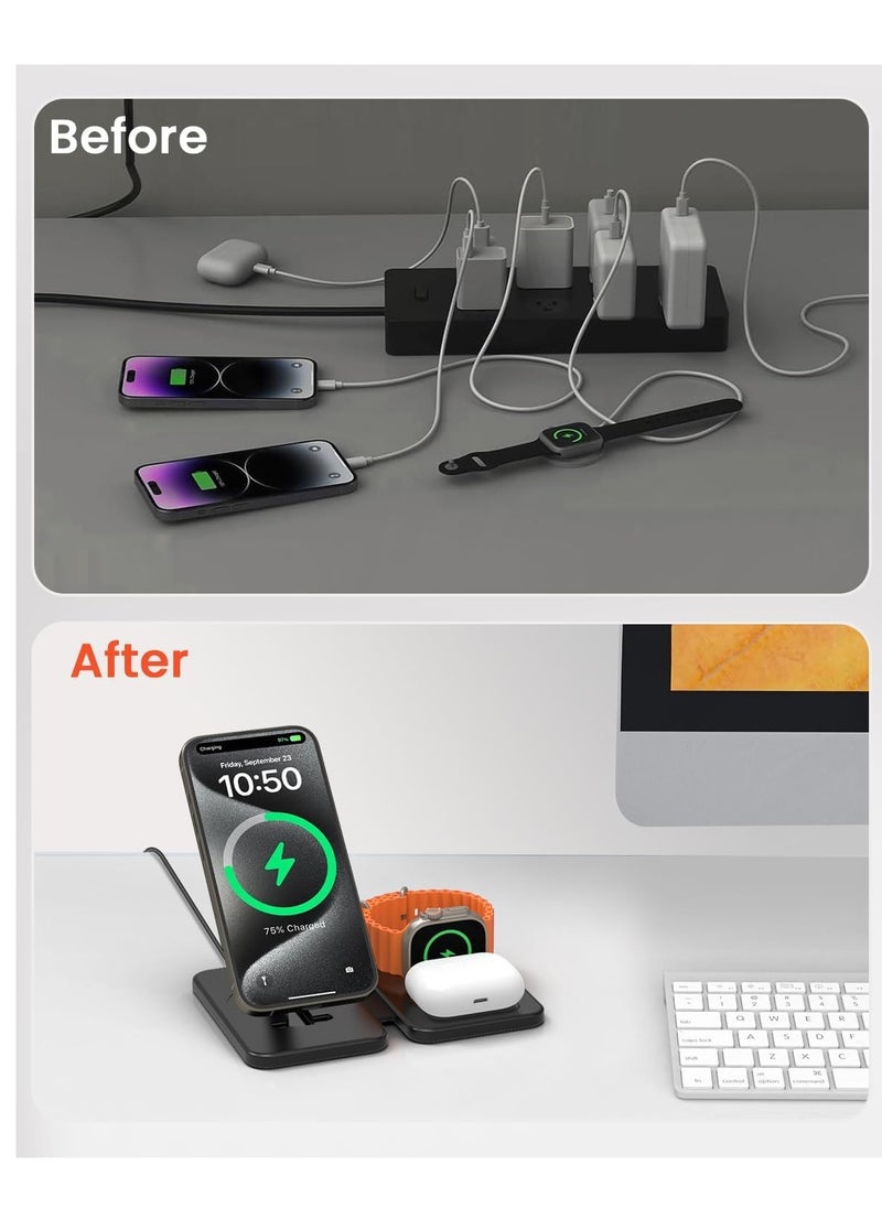 XICEN - 3 in 1 Wireless Magnetic Charger Charging Station for iPhone 15/14/13/12/Pro Max/mini and Apple Watch Ultra-2 - Image 1