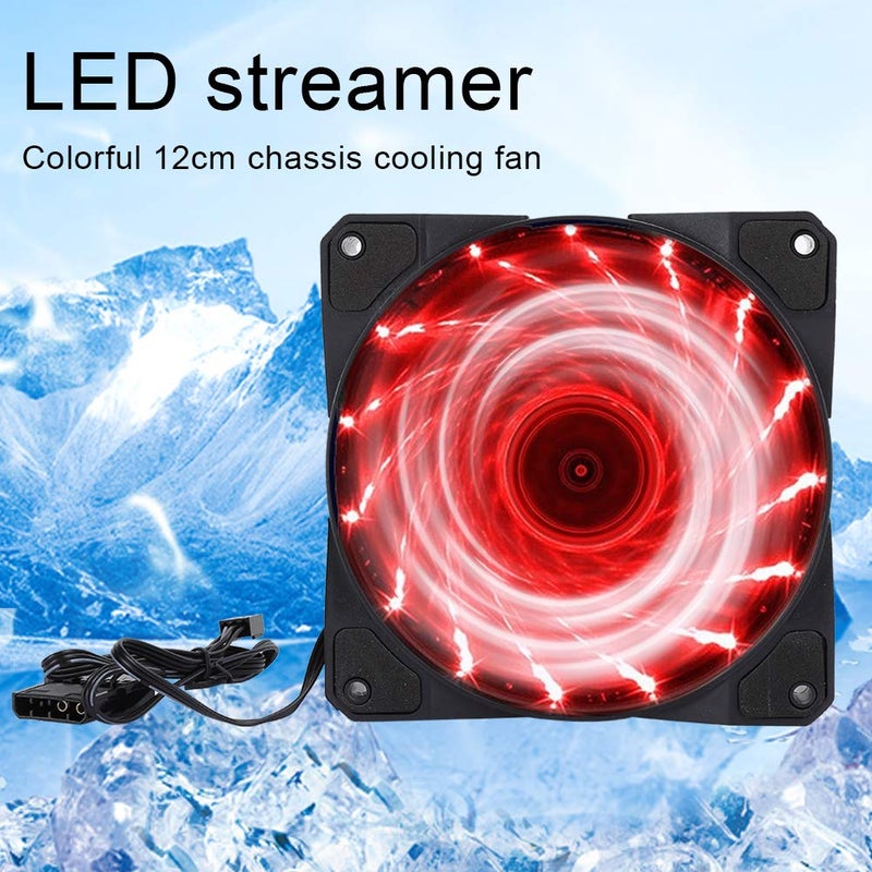 15 مروحة تبريد حاسوب LED حمراء 120 مم 1200 دورة في الدقيقة صامتة وسادة تبريد حاسوب - Image 5