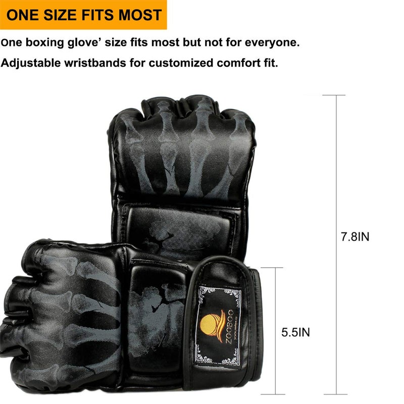 ZooBoo MMA Gloves, Half-Finger Boxing Fight Gloves MMA Mitts with Adjustable Wrist Band for Sanda Sparring Punching Bag Training (One Size Fits Most) - Image 2