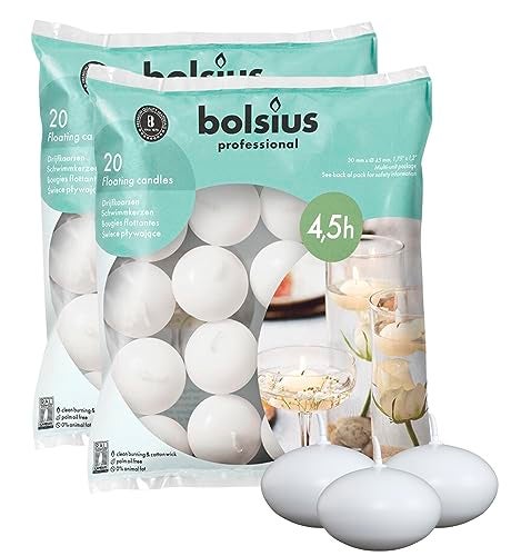 Bolsius Unscented 1.75" Floating Candles – Set of 40 White Floating Candles – Cute and Elegant Burning Candles – Candles with Nice and Smooth Flame – Party Accessories - Image 1