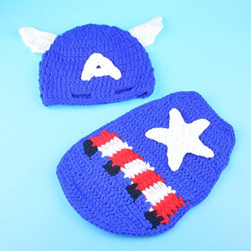 Pinbo Newborn Baby Boys Photography Prop Crochet Knitted Hat Cape Blue - Image 3
