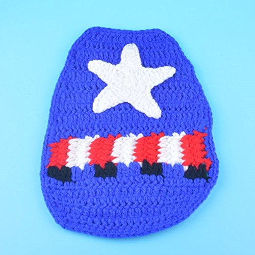 Pinbo Newborn Baby Boys Photography Prop Crochet Knitted Hat Cape Blue - Image 5