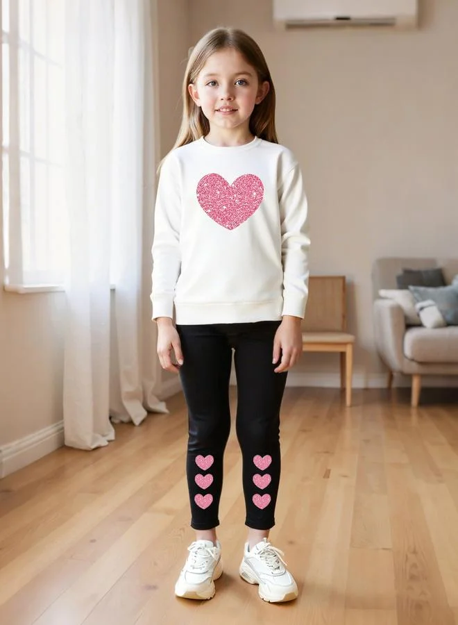 Take Two Take Two Girls Heart Print Sweatshirt and Leggings Set