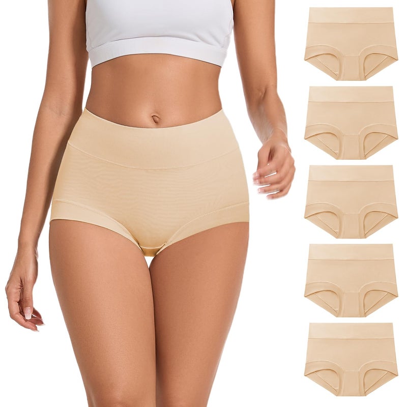 ALLBASE womens Cotton Underwear Ladies High Waisted Full Coverage Stretch Postpartum Panties Pack of 5 - Image 1