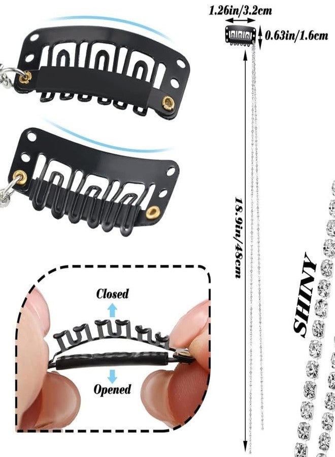 CHIROGRAPHY سلسلة شعر من CHIROGRAPHY مكونة من 6 قطع من سلاسل الشعر الفضية المرصعة بأحجار الراين، مشابك شعر نسائية، إكسسوارات شعر مرصعة بأحجار الراين، 6 قطع (فضي لامع) - Image 3