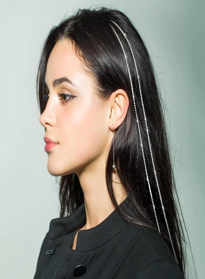 CHIROGRAPHY سلسلة شعر من CHIROGRAPHY مكونة من 6 قطع من سلاسل الشعر الفضية المرصعة بأحجار الراين، مشابك شعر نسائية، إكسسوارات شعر مرصعة بأحجار الراين، 6 قطع (فضي لامع) - Image 4