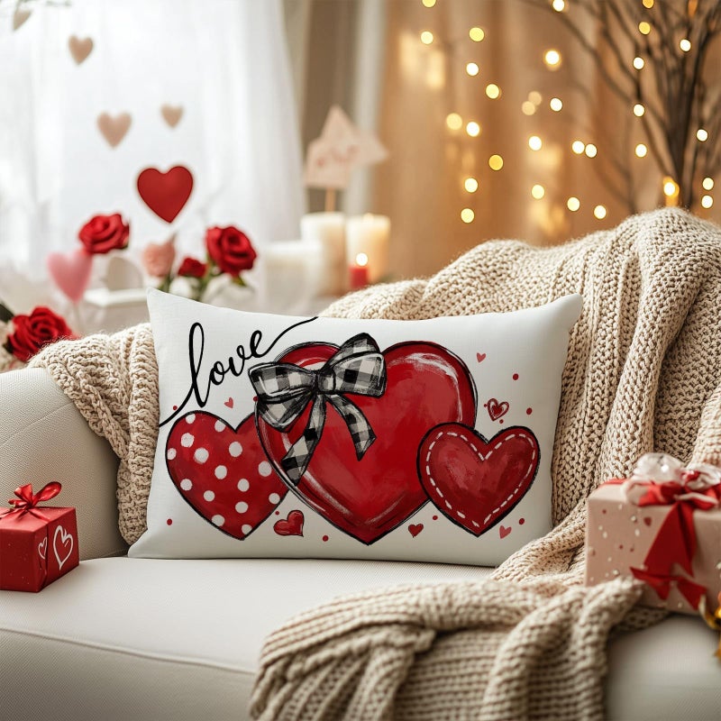 AACORS Valentine's Day Pillow Cover 12X20 Inch Red Heart Love Decor Holiday Farmhouse Pillow Case Gifts for Home Sofa Couch Decoration (Red) AA768-12 - Image 3