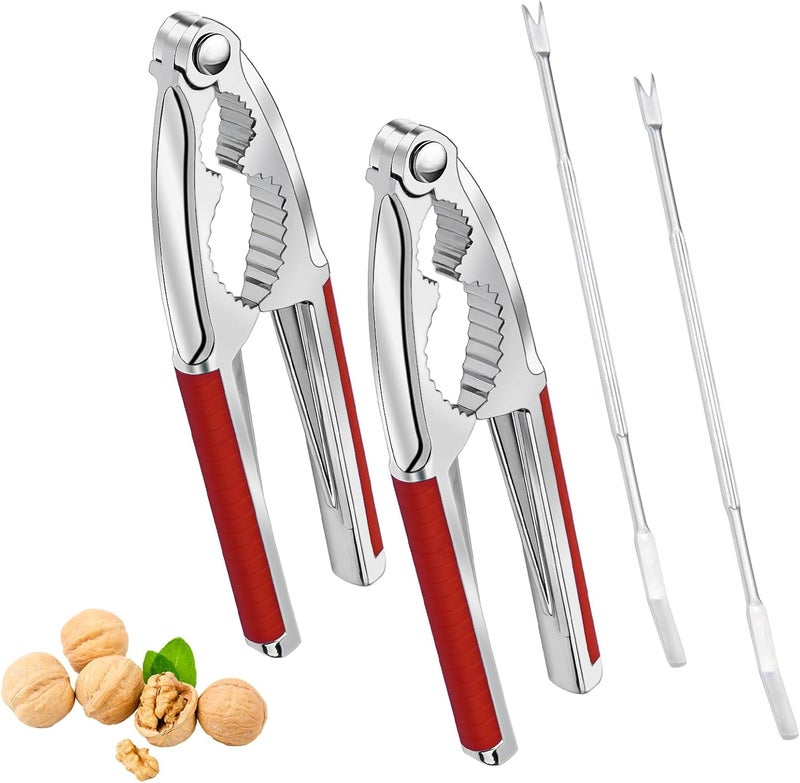 Windspeed 4 Pcs Walnut Cracker Tools, Nut Crackers Three Opening Clips Nut Shell Openers Tools for Seafood Cracker, Lobster Crab Non-Slip Handle Shell Cracker with 2 Pcs Picks (red) - Image 1