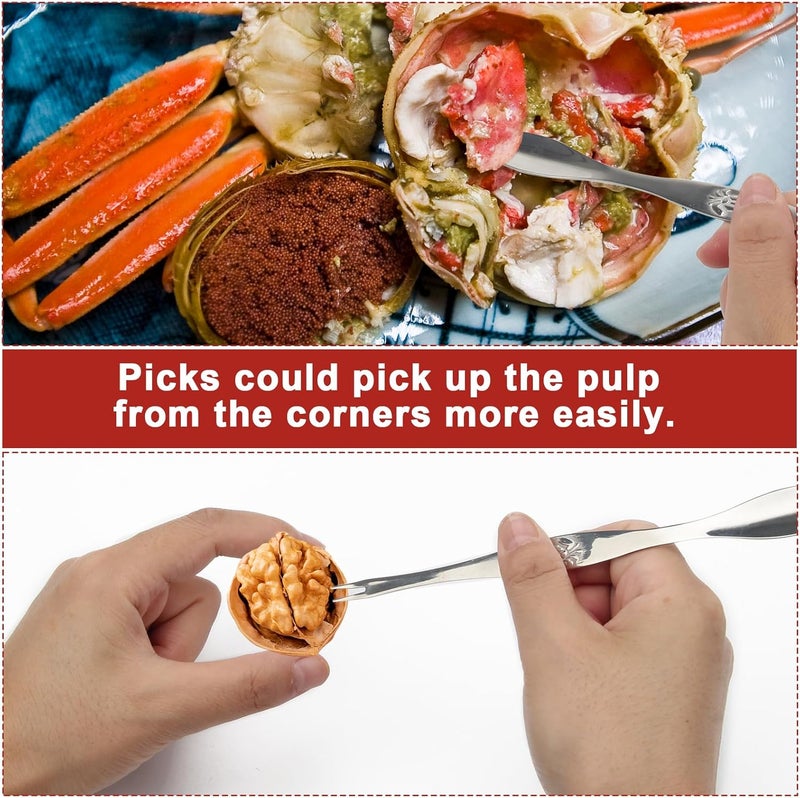 Windspeed 4 Pcs Walnut Cracker Tools, Nut Crackers Three Opening Clips Nut Shell Openers Tools for Seafood Cracker, Lobster Crab Non-Slip Handle Shell Cracker with 2 Pcs Picks (red) - Image 5
