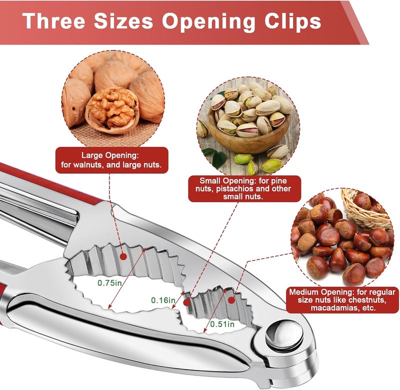 Windspeed 4 Pcs Walnut Cracker Tools, Nut Crackers Three Opening Clips Nut Shell Openers Tools for Seafood Cracker, Lobster Crab Non-Slip Handle Shell Cracker with 2 Pcs Picks (red) - Image 3