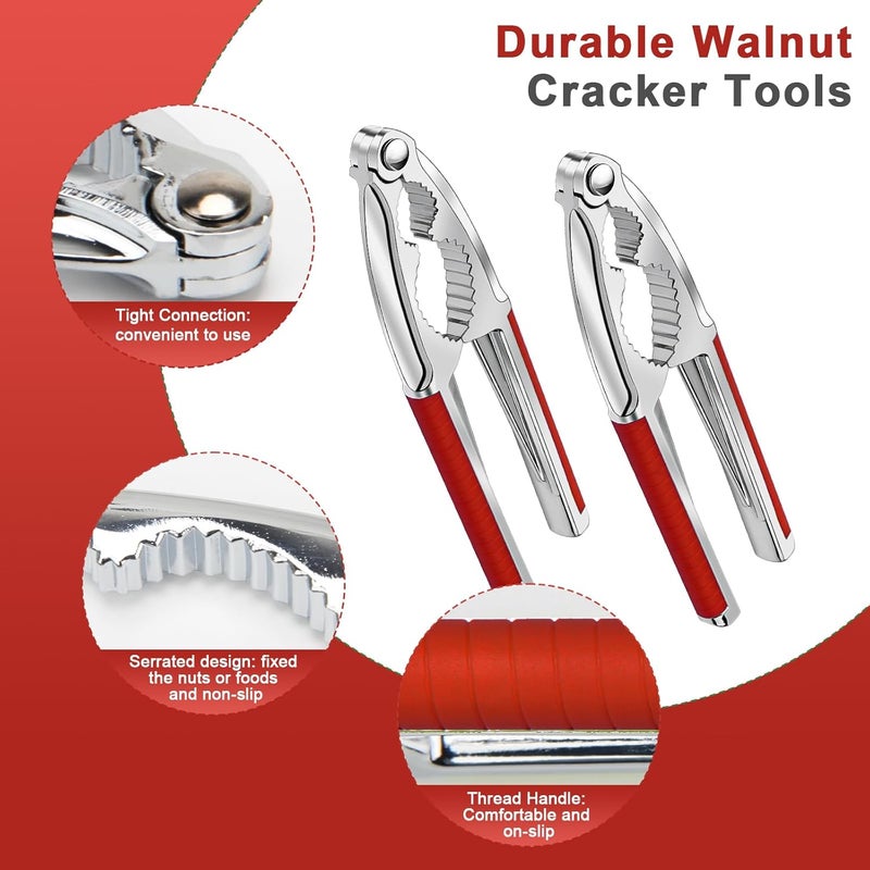 Windspeed 4 Pcs Walnut Cracker Tools, Nut Crackers Three Opening Clips Nut Shell Openers Tools for Seafood Cracker, Lobster Crab Non-Slip Handle Shell Cracker with 2 Pcs Picks (red) - Image 4