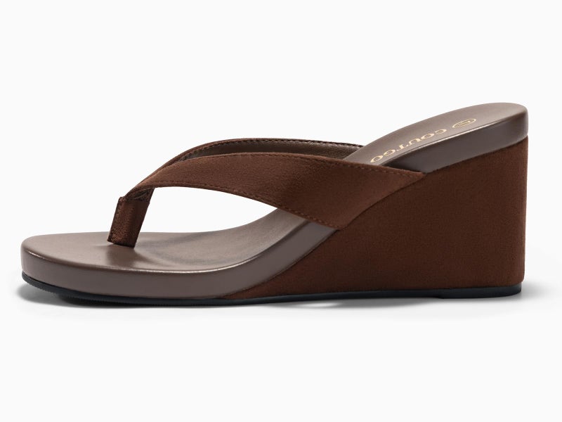 Coutgo Womens Wedge Heels Sandals Platform Flip Flops Slides Slip On Summer Beach Shoes, Dark Brown, Size 8 - Image 4