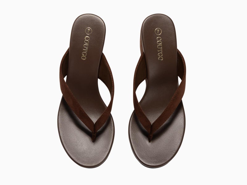 Coutgo Womens Wedge Heels Sandals Platform Flip Flops Slides Slip On Summer Beach Shoes, Dark Brown, Size 8 - Image 5