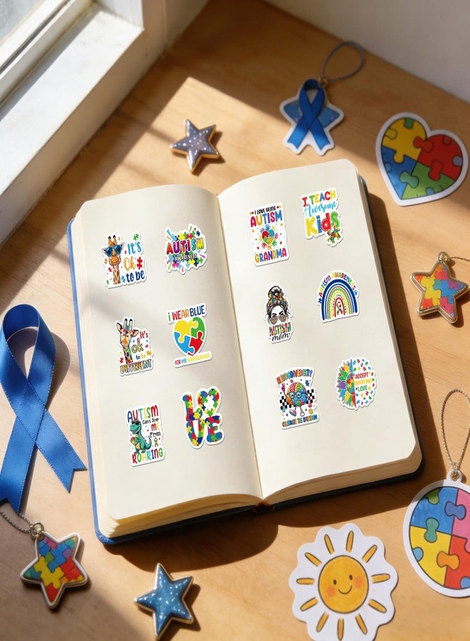 Eclazul Autism Awareness Stickers Stuff - 50 Pcs Cute Acceptance Month Gifts for Autistic Kids Teacher Classroom Decals Decorations Accessories Bulk for Book Keyboard Journaling Water Bottle Planner - Image 2