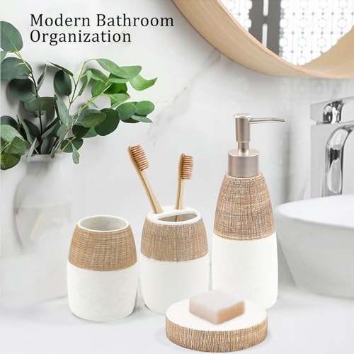CERBIOR Bathroom Accessories Set,4 Pcs Ceramic Bathroom Decor Accessory,Includes Toothbrush Holder, Toothbrush Cup, Soap Dish for Decorative Countertop and Housewarming Gift, (Brown White) - Image 5