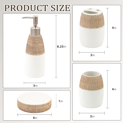 CERBIOR Bathroom Accessories Set,4 Pcs Ceramic Bathroom Decor Accessory,Includes Toothbrush Holder, Toothbrush Cup, Soap Dish for Decorative Countertop and Housewarming Gift, (Brown White) - Image 2
