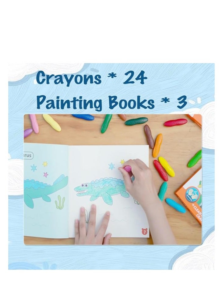 YPlus Peanut Crayons Painting Books Set for Kids, 24 Colors Washable Toddler Crayons, 3 Themes Drawing Books, Non-Toxic Baby Crayons for ages 2-4, 1-3, 4-8, Coloring Art Supplies - Image 2