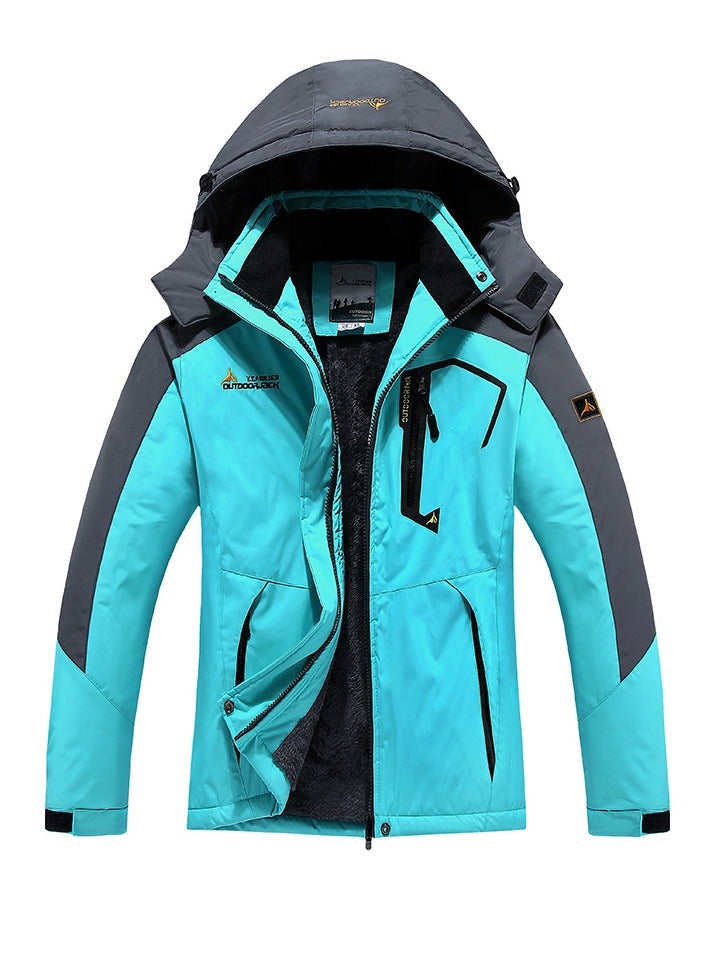 إسكدنيا السيدات سترة تزلج سميكة في فصل الشتاء الدافئة والدفء سترة تزلج مع غطاء أزرق داكن / رمادي