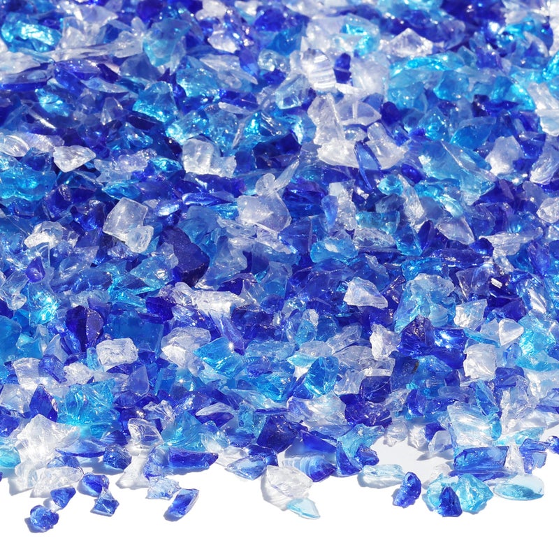 QYGL Crushed Glass for Resin Art, DIY Crafts, and Home Decor - 0.9LB Blue Mixed Broken Glass Pieces 3-6mm, for Vase Fillers, Tabletop Fire Pit, and Aquarium Rocks - Image 1