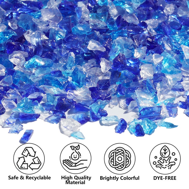 QYGL Crushed Glass for Resin Art, DIY Crafts, and Home Decor - 0.9LB Blue Mixed Broken Glass Pieces 3-6mm, for Vase Fillers, Tabletop Fire Pit, and Aquarium Rocks - Image 2