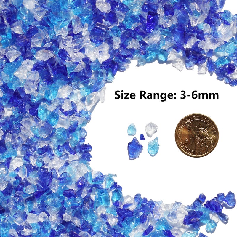 QYGL Crushed Glass for Resin Art, DIY Crafts, and Home Decor - 0.9LB Blue Mixed Broken Glass Pieces 3-6mm, for Vase Fillers, Tabletop Fire Pit, and Aquarium Rocks - Image 3