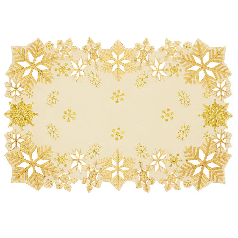 Simhomsen Simhomsen Embroidered Snowflakes Table Placemats for Christmas Holiday and Winter Gold 1319 inches Set of 4 