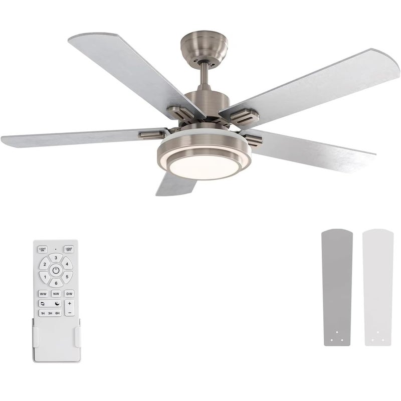 FINXIN FINXIN Indoor Ceiling Fan Light Fixtures Remote LED 48 Brushed Nickel Ceiling Fans For BedroomLiving RoomDining Room Including MotorRemote Switch 48 5Blades 