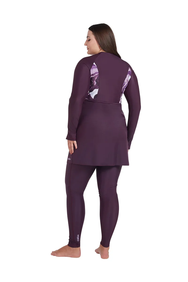 COEGA SUNWEAR COEGA Ladies  Modest Two-piece Skirted Swim Set - Dusky Purple Textures