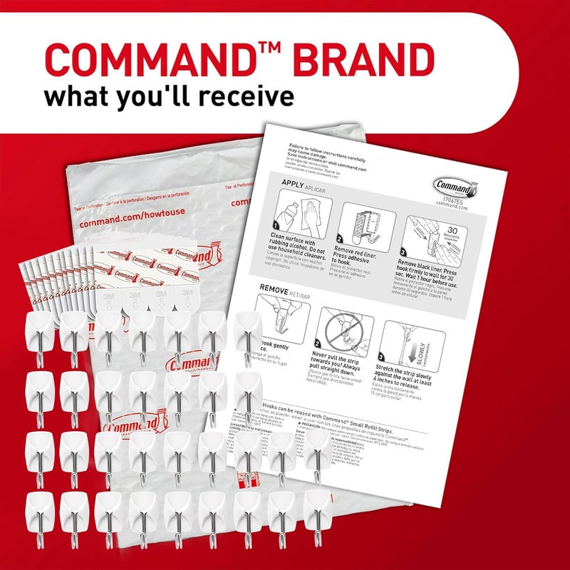 Command Small Wire Toggle Hooks, 32 Count, and 48 Strips, Damage Free Hanging Wall Hooks with Adhesive Strips, No Tools Required for Hanging, Organization and Storage, Holds up to 0.5 lb - Image 2