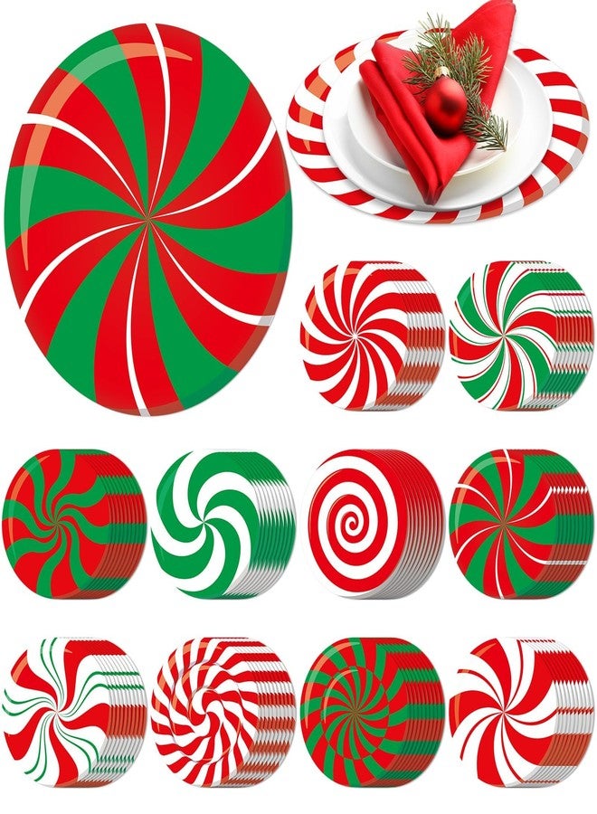 OBUSATT 100Pcs Disposable Christmas Candy Place Mats Christmas Red Green Sweets Paper Table Mats Winter Holiday Placemats Xmas Peppermint Candy Party Dining Table Decorations for Kids Home Kitchen - Image 1