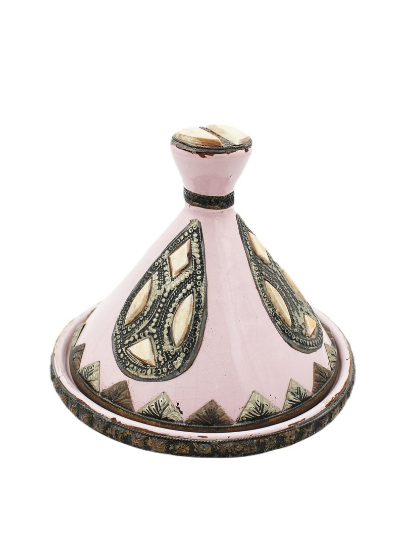 Antique Museum Moroccan Handmade Tajeen (Food Pot) With Metal And Bone Work 22 cm  - Image 1