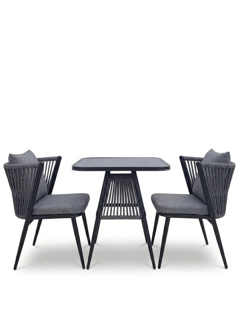 Concent Fashionable Dual Outdoor Seating Set - Square Table with Glass Top with Two Chairs - Image 1