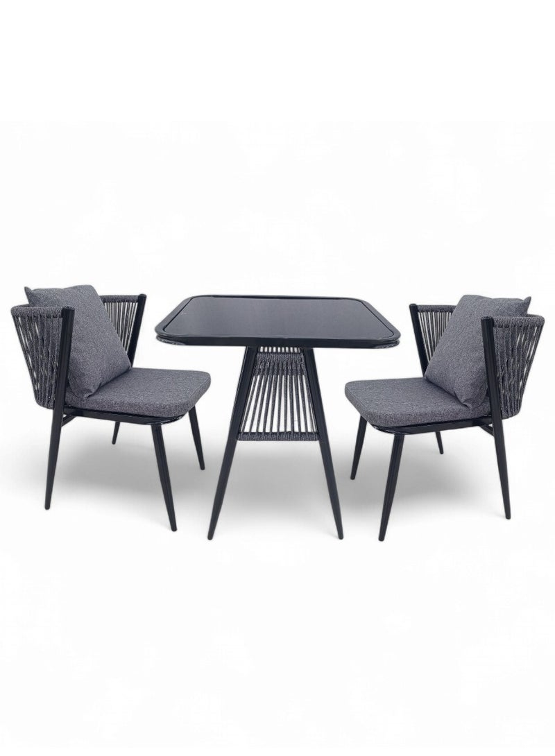 Concent Fashionable Dual Outdoor Seating Set - Square Table with Glass Top with Two Chairs - Image 3