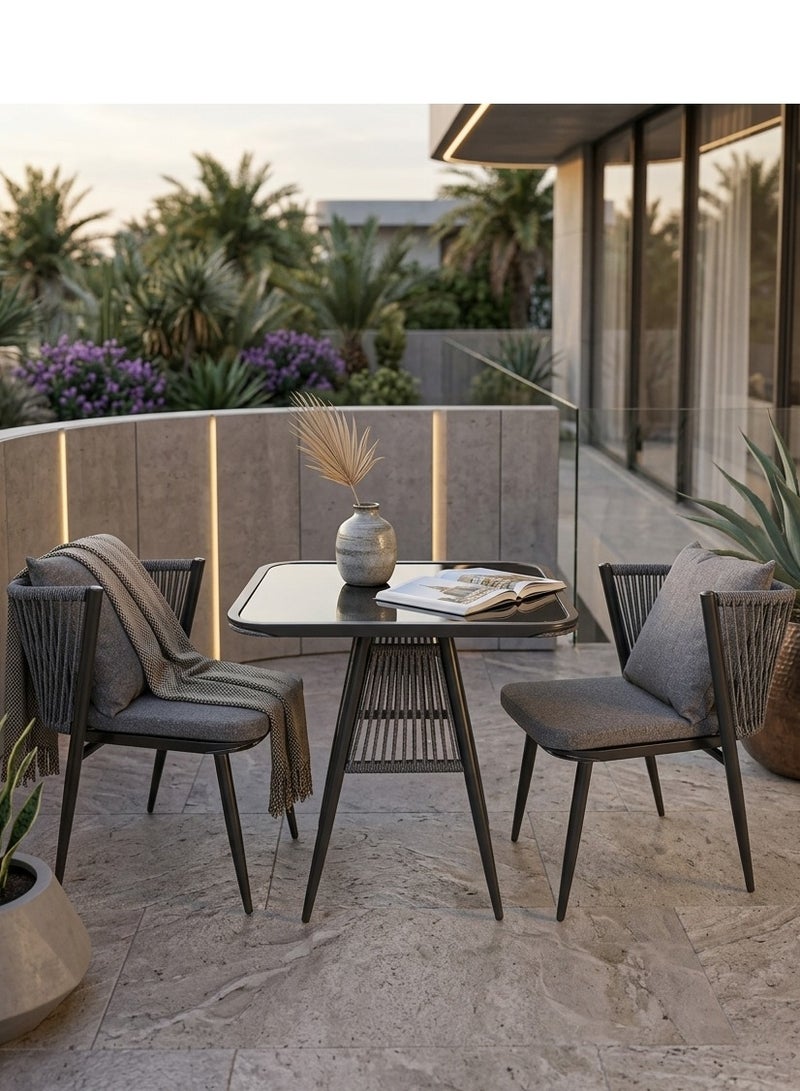 Concent Fashionable Dual Outdoor Seating Set - Square Table with Glass Top with Two Chairs - Image 2