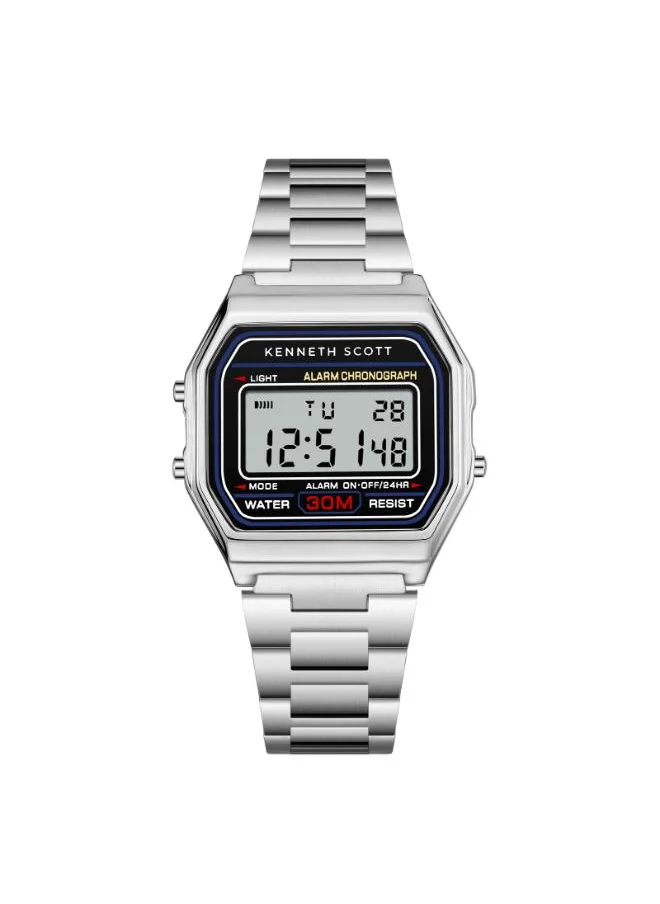 KENNETH SCOTT Men's Digital Display Watch With Silver Stainless Steel Strap - K25206-SBSB